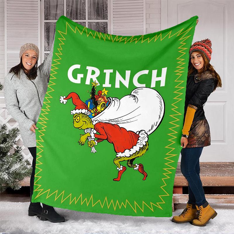 Grinch Theme Printed Blanket Perfect For Couch Bed Travel Outdoor Use Machine Washable Cozy Durable