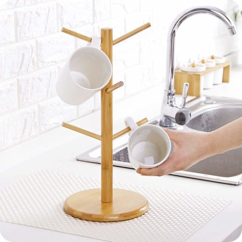 Soarun Bamboo Mug Tree, Cup Stand, Cup Rack, Drainer, Dryer, Coffee Cup Holder, Kitchen Storage