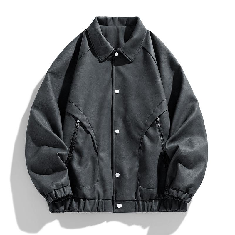 Повседневная мужская куртка Подростковая простая трендовая модная куртка с бейсбольным воротником Куртка для пары Мужская универсальная повседневная кожаная куртка