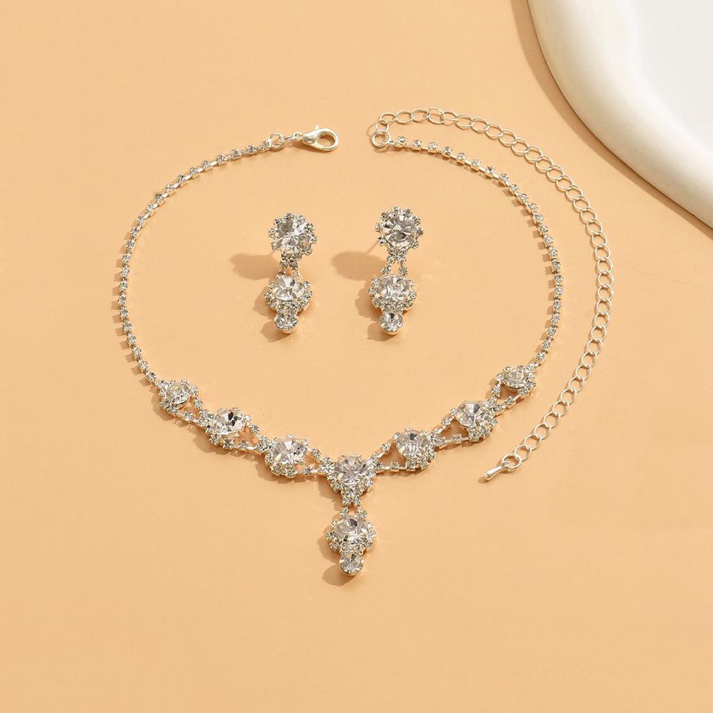 3/4pcs Sweet Romantic Style Colored Zircon Inlaid Women's Necklace Earrings Bracelet Set Banquet Dress Elegant Accessories