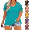 Plus-Size-Tops For Women Summer V Neck Casual Shirts Lace Short Sleeve Tees