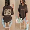 Good News Jesus Saves Oversized T-Shirt Jesus Apparel Christian Loose Tee Women Trendy Casual Cotton Aesthetic Top