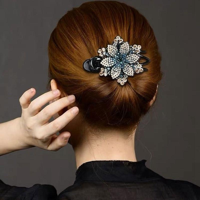New Flower Rhinestone Dovetail Clip Large Elegant Round Hair Flower Hair Clip