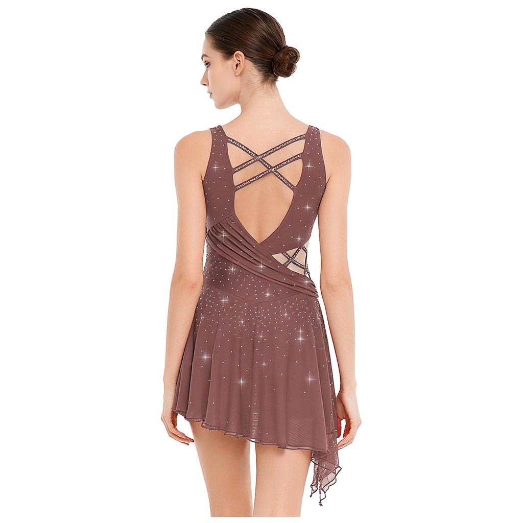 Женское танцевальное платье, украшенное стразами, бретели, открытая спина, боковой разрез, струящийся асимметричный подол