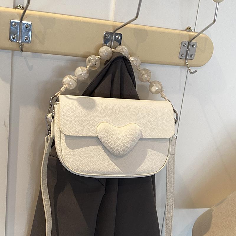 Fashion Beaded Single Shoulder Bags Women's Texture Leather Party Crossbody Bag Sweet Ladies Simple Square Handbags Trend