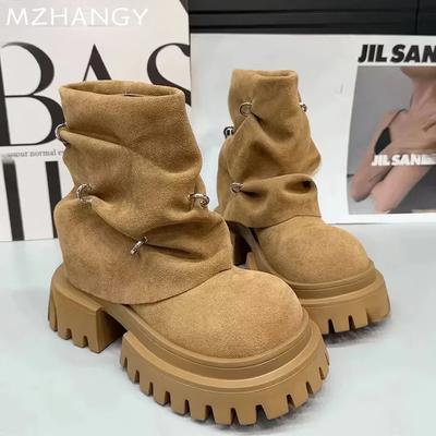 Ботильоны женские на платформе, модные замшевые туфли на среднем каблуке, женские, трендовые зимние ботинки челси 2025 года, для ходьбы, новые готические зимние ботинки Botas Mujer