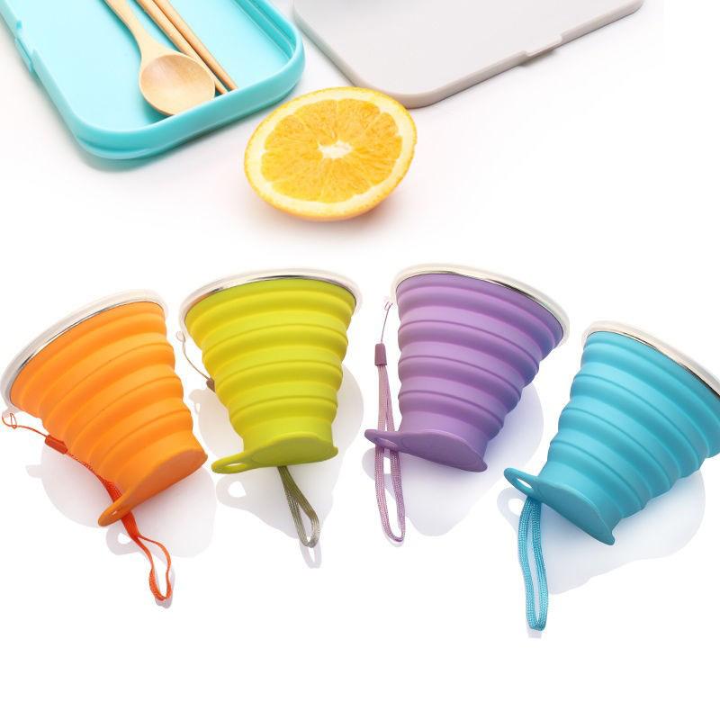 Silicone Folding Cup with Lid Retractable Kettle Lightweight to Carry Outdoor Use Travel Environment-Friendly Cup Gift Cup