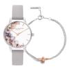 Authorized Olivia Burton Watches, Women's Watercolor Floral Midi Watch In Gray, Silver & Rose Gold with 3D Bee Chain Bracelet In Silver & Rose Gold