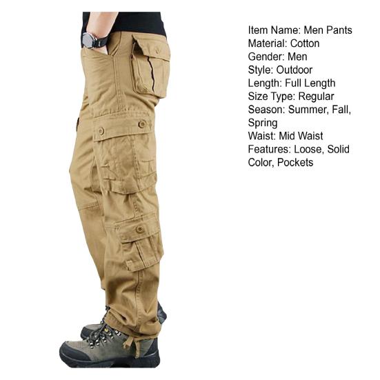 Мужские брюки-карго с несколькими карманами, сплошной цвет, свободные большие размеры, повседневная одежда, уличная одежда, длинные рабочие брюки, тренировочные брюки на открытом воздухе
