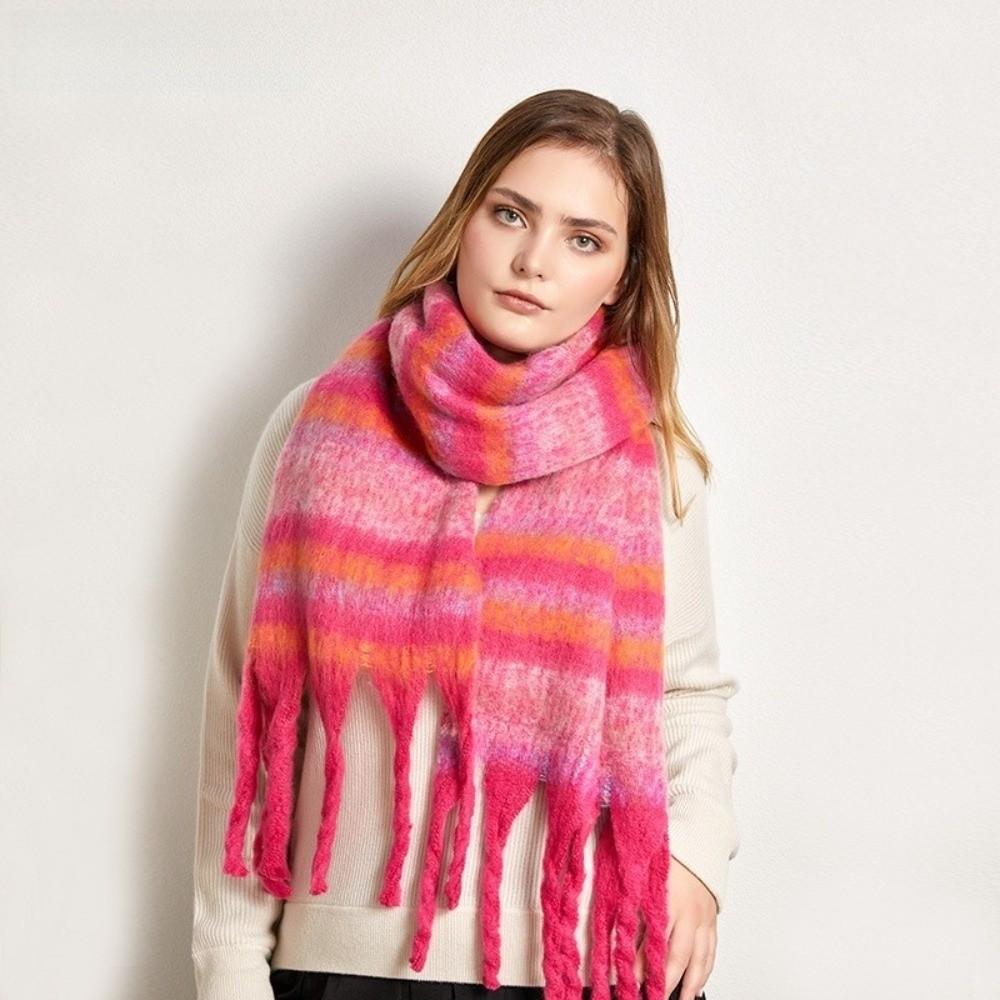 Rainbow Winter Cashmere Scarves Tassel Long Shawl Sweet Stripe Wool Scarf Student