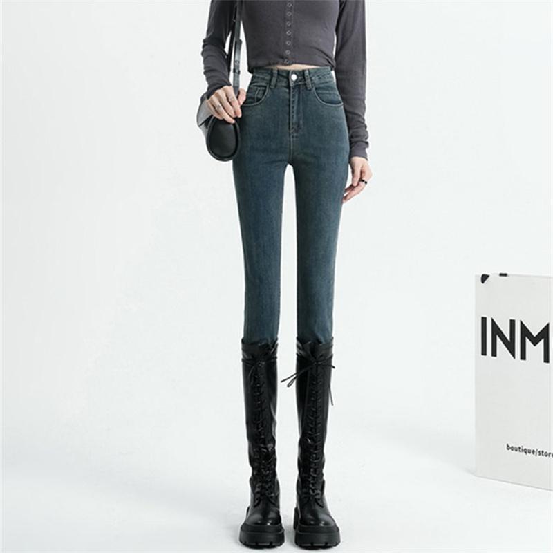 2022 зимние эластичные джинсы скинни в Корейском стиле с высокой талией, модные теплые утепленные джинсовые брюки-карандаш для отдыха, бархатные флисовые джинсы для женщин