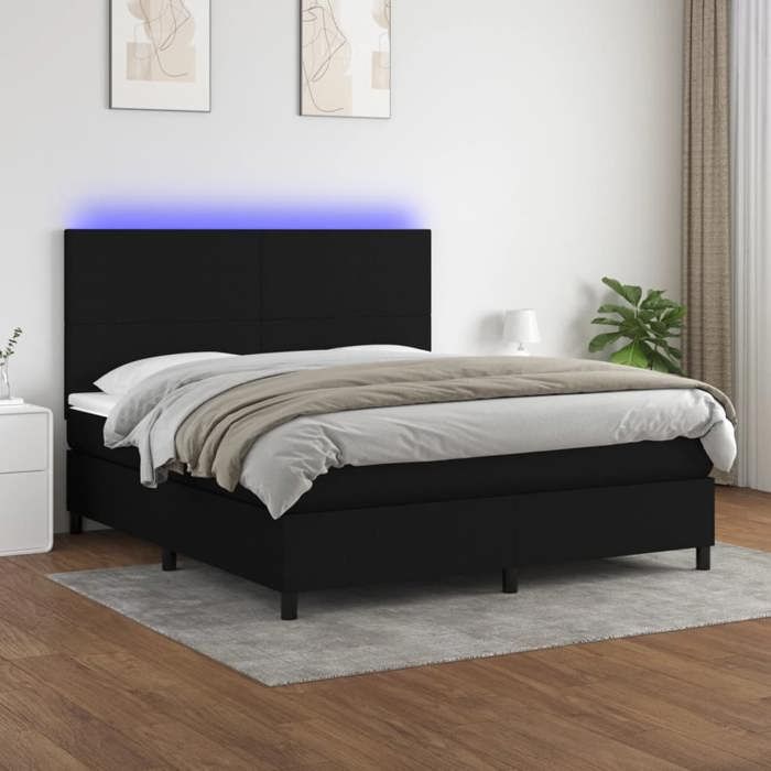 VidaXL Slatted Bed Base with Mattress and LED, Upholstered Bed, Double Bed, Adult Bedroom Interior Bed, 3134727