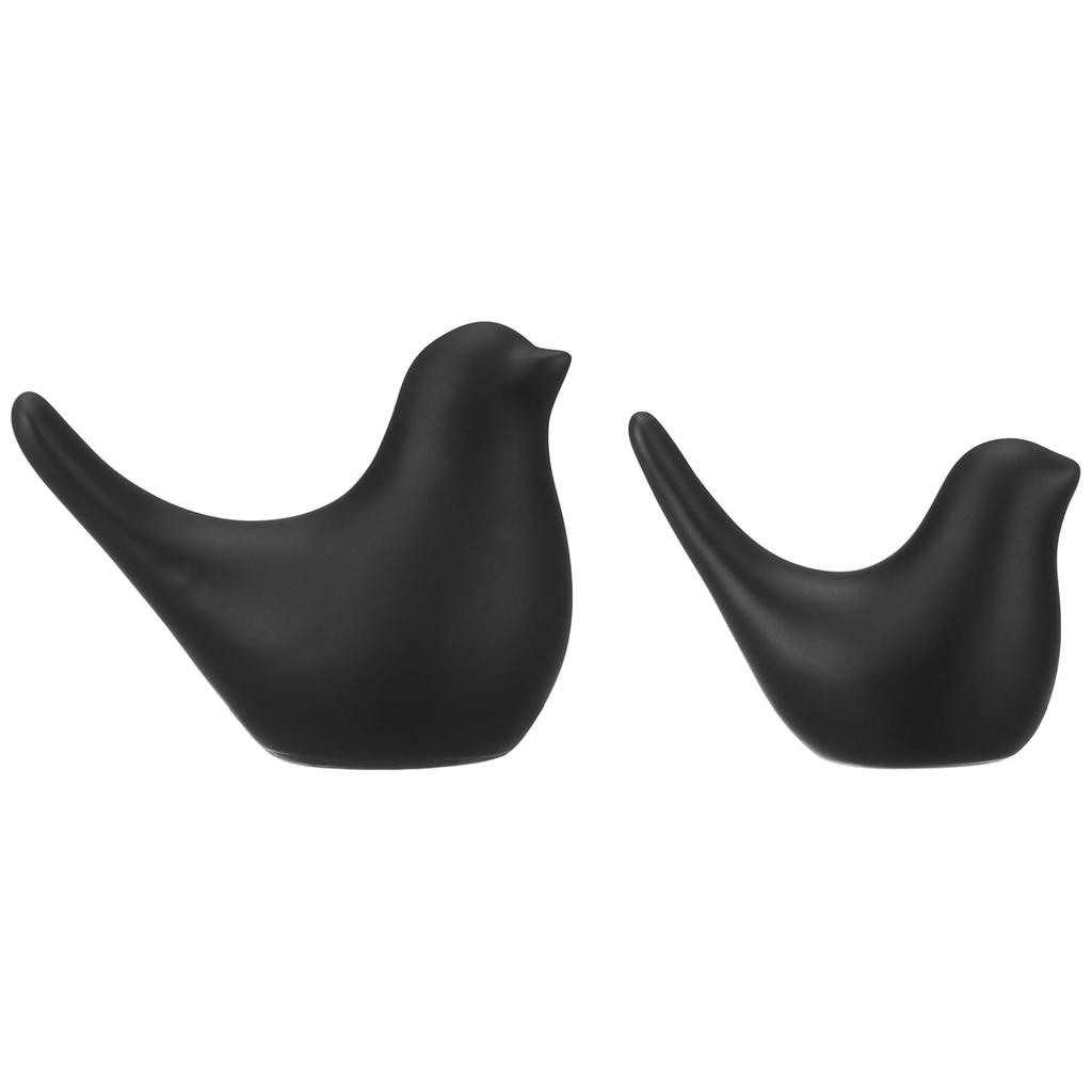 Creative Black Birds Matte Ceramic Figurines Home Decorations Accessories (Pack of 2, Black)