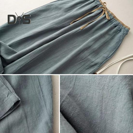 Women Harem Pants Drawstring Waist Wide-leg Casual Trousers Solid Color Ankle-Length Pants for Workouts Everyday Wear