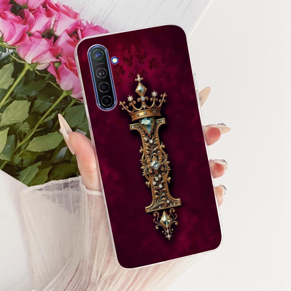 For Realme XT X2 X2Pro Royal Crown Initial Letter Couple Phone Case For RealmeX2 Pro X 2 XT Soft Silicone TPU Covers Bumpers