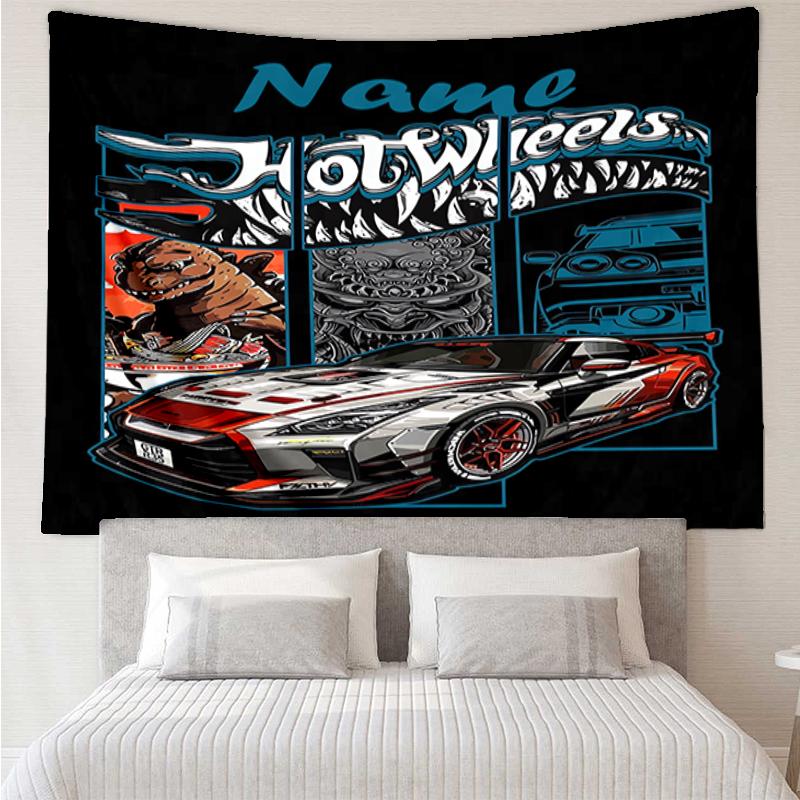 Custom Name Racing Print Tapestry, Backdrop, Easy Setup, Ideal for Bedroom, Office & Living Room, with Aesthetic Wall Hanging Decor.