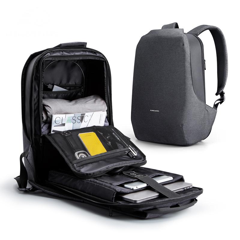 Men Backpack Kingsons Business Waterproof Anti-theft Laptop Backpack 15.6 Inch Fashion School Bags for College Student Dark Gray