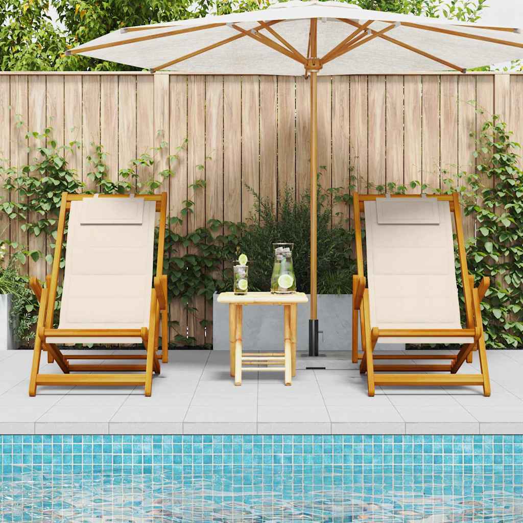 Folding Beach Chair with Cushions 2 pcs Brown Solid Acacia Wood