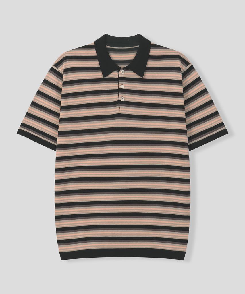 BLACK MOMENT Daily Striped Collared Knit Polo [Khaki Mix]