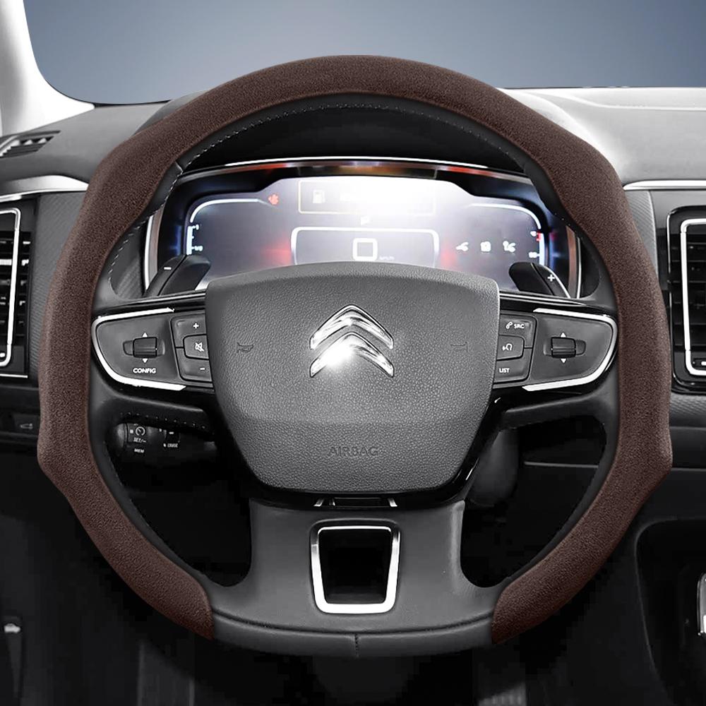 vcxja9 Suitable for Citroen Premium Suede Snap-On Steering Wheel Cover, Non-Slip and Durable, for C3 C4 X Berlingo C5 Aircross Jumper Spacetourer 