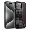 Case for iPhone 7 8 X XS XR XS Max iPhone 11 12 13 14 15 Series Carbon Fiber PU Splicing Fine Grain PU Paired with Red Vertical Stripes Phone Case