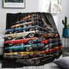 1Pc Vintage Car Print Flannel Blanket, High quality Comfortable for All Seasons, Home Decor, Warmth and Comfort, Perfect for Christmas Gifts