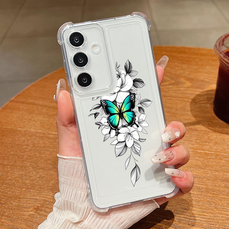 Прозрачный чехол для Samsung Galaxy S25 Edge S24 S23 S22 Ultra S24 S21 FE A56 A55 A16 A15 5G с рисунком бабочки, мягкий ТПУ чехол для телефона
