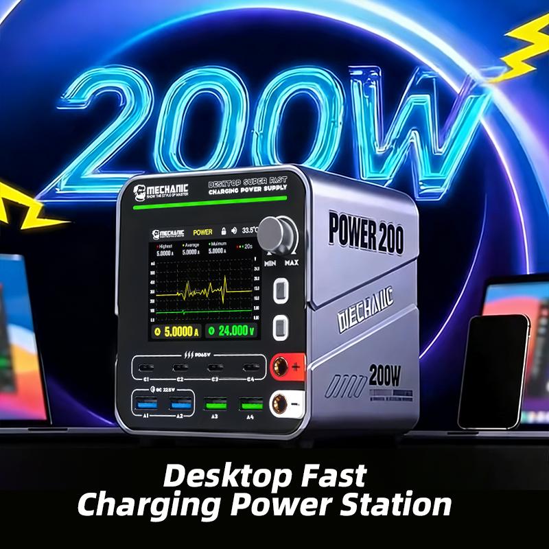 MECHANIC POWER 200 Desktop Power Supply 8-Port Charging Station 3-24V 5A Adjustable Display Power Supply for Phone Repair Tool