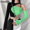 Y2k Punk Patchwork E-girl Style T-shirts Gothic Color Blocking Hip Hop Hollow Out Backless Top Techwear Streetwear