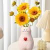 Love Heart Cat Flower Vase Resin Handmade Cartoon Kitten Floral Plants Holder Container Home Office Centerpiece Desktop Decoration