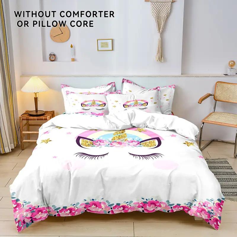 Rainbow Unicorn Three-Piece Digital Printing Kit Quilt Cover Bedding
