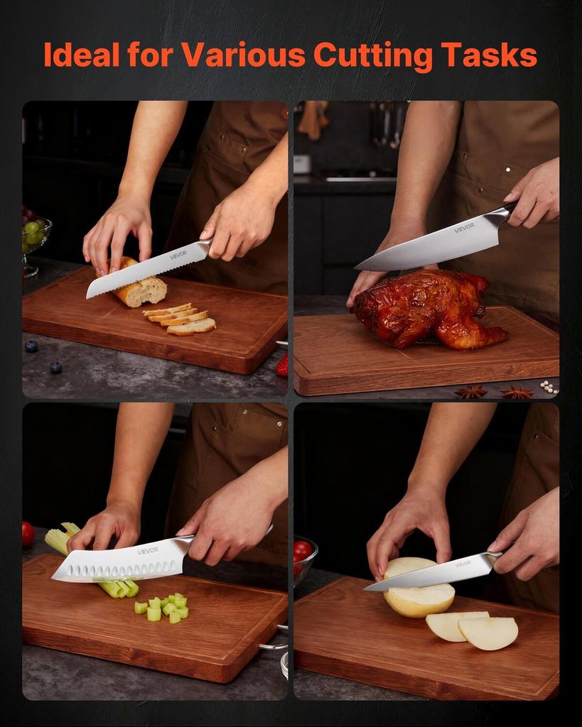 Kitchen Knife Set, 6 Piece High Carbon Stainless Steel Sharp Knife Set, Professional Kitchen Cutlery with Ergonomic Crack-Resistant Handle, and Walnut