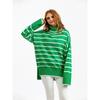 Women Autumn Winter Knitwear Pullover Contrast Stripe High Neck Long Sleeve Sweater