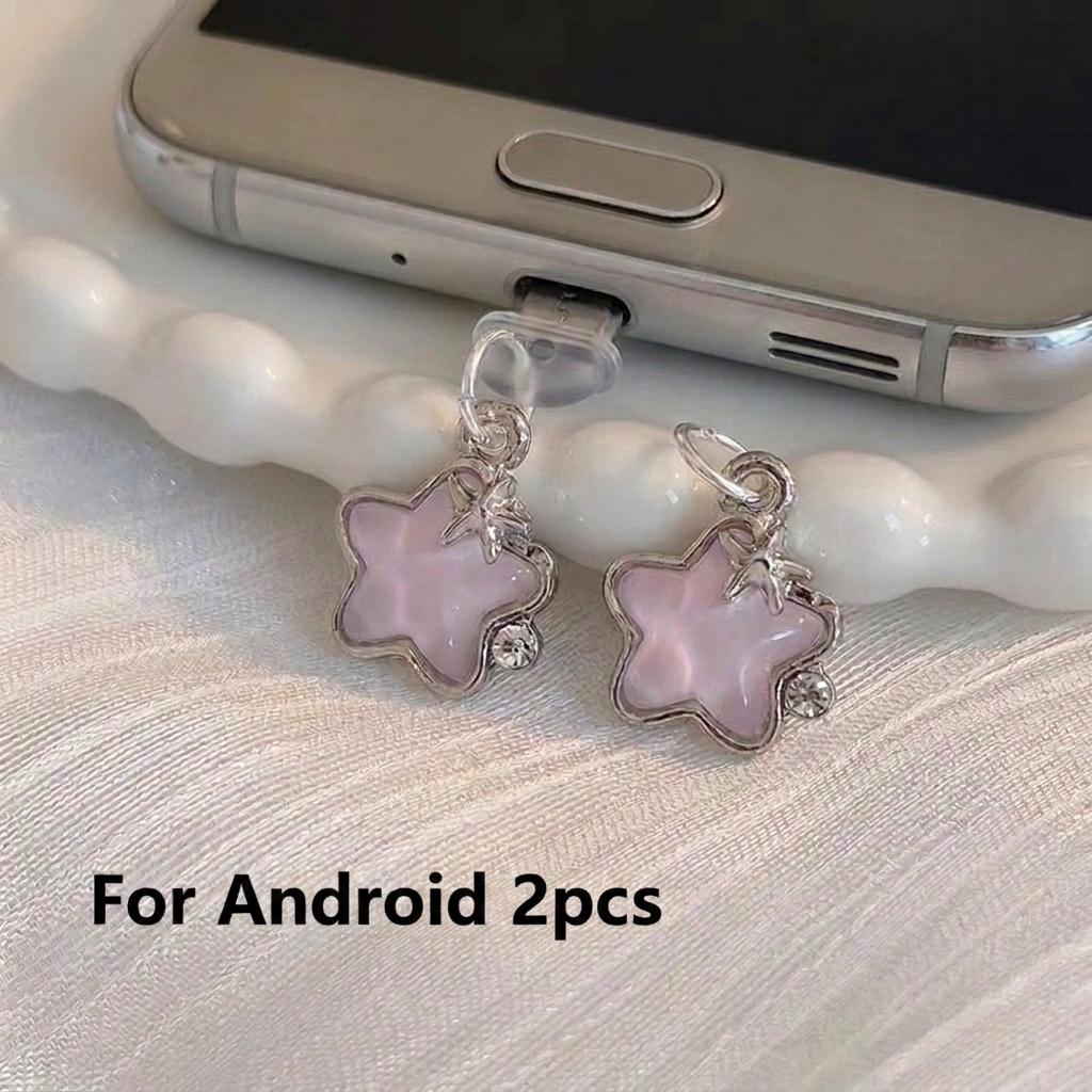 2/1PCS Cute Diamond Star Phone Dust Plug Accessories Decoration Hanging Pendant For iPhone Samsung Type-C Android Charging Ports2