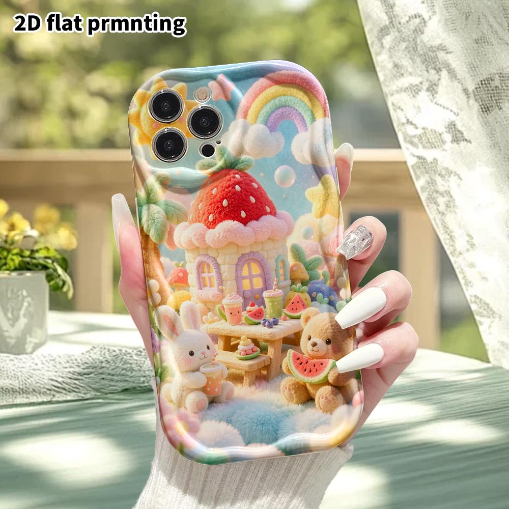 Phone Case: 2D flat, fits iPhone 18, 17, 16, 15, 14, 13, 12Pro protective case, strawberry top summer, perfect holiday gift for Christmas and Hallowee