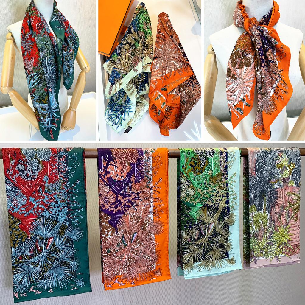 90cm Hot Luxury Brand Manual Hand Rolled Twill Silk Scarf Women Curled Square Scarves Echarpes Foulards Femme Wrap Bandana Hijab