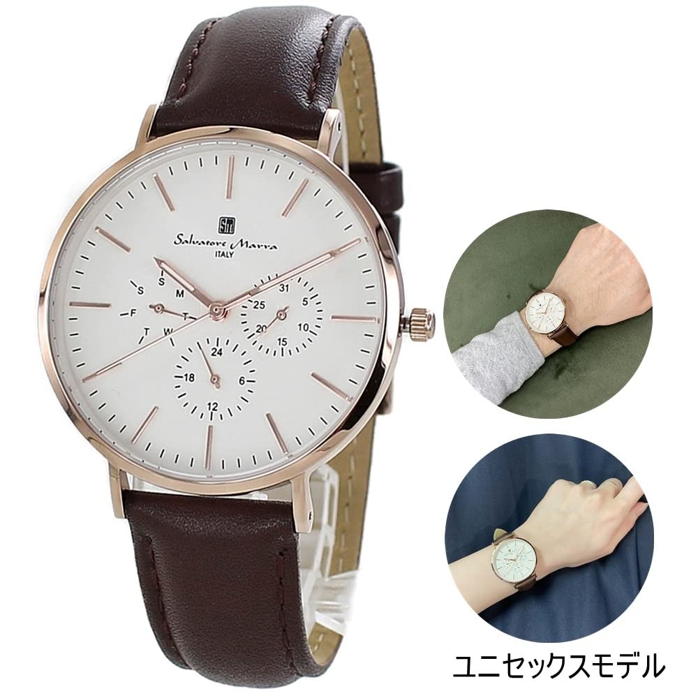 Часы Salvatore Marra Watch Кожаные часы Аналоговые Дата Календарь Выбор Серии SM22102 Часы x [Salvatore Marra] Мужские Женские [] (Белый коричневый)
