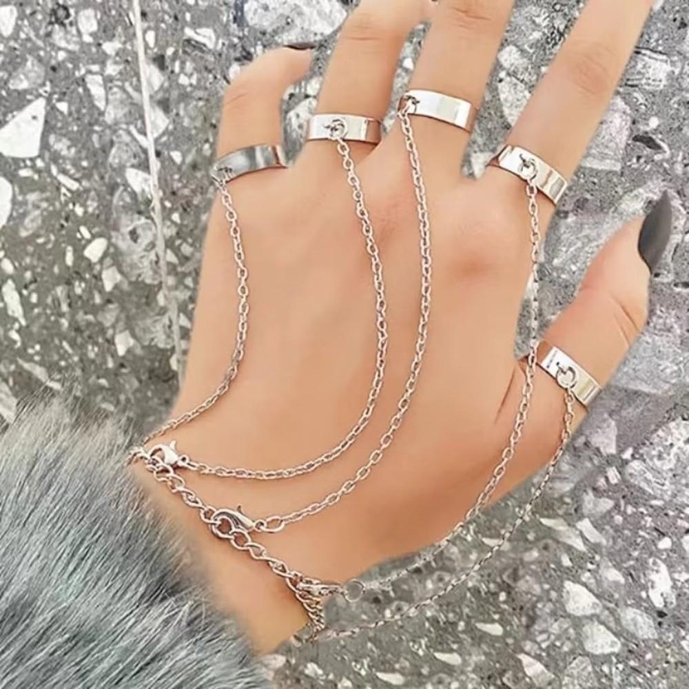 Detachable Punk Bracelet Ring Gothic Finger Chain Cool Design Open Chains Rings  Rave