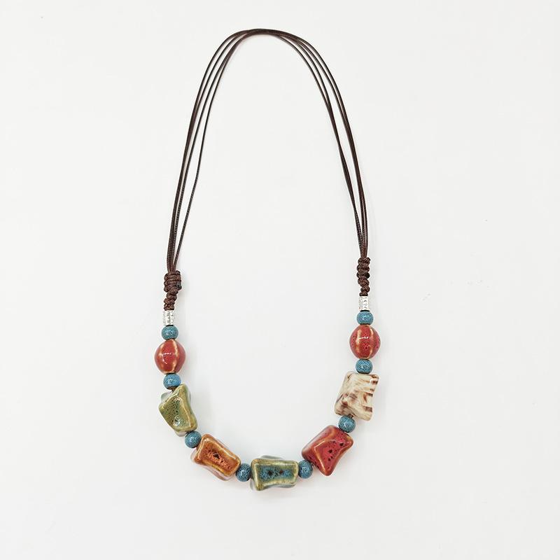 Минималистичный ретро-этнический стиль, высококачественное керамическое ожерелье, красочный комплект браслетов, регулируемое ожерелье ручной работы из плетения из бисера