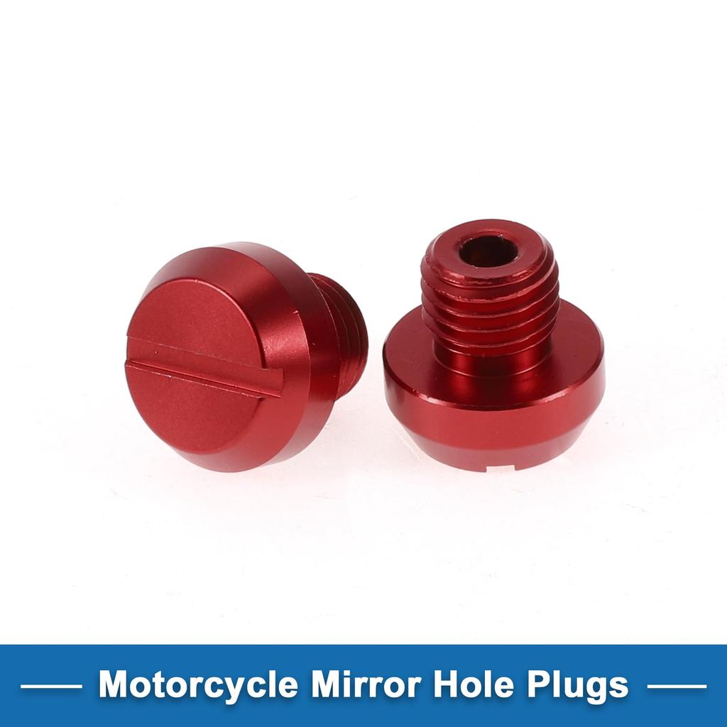 A ABSOPRO Motorcycle Mirror Hole Plug Right Hand M10x1.25 Motorcycle Rear View Mirror Screw Red 2pcs