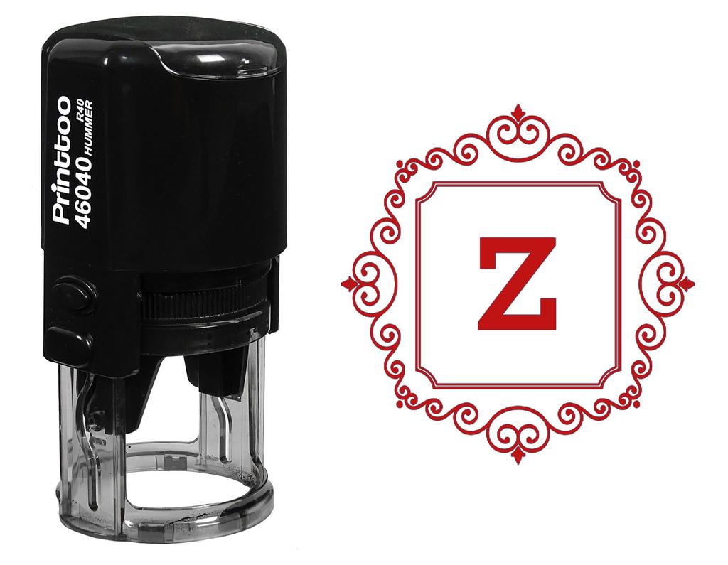 Printtoo Square Swirl Border Z Alphabet Monogram Initial R-40 Self Inking Rubber Stamp Office