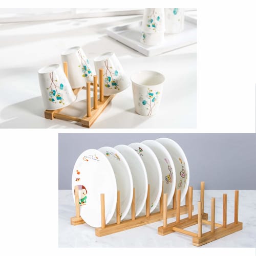 JOUDOO Bamboo and Wooden Dish Stand, Cutting Board Stand, Dish Drainer, Kitchen Multifunctional Storage Shelf for Cups, CDs, Books, Detachable, Assemb