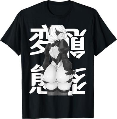 Anime Sexy Waifu Warrior Pose Black T-Shirt
