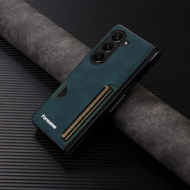 Ретро защитный чехол для телефона Samsung Z Fold 6 5 4 3Fold6 Fold5 Fold4 Fold3 5G держатель для карточек чехол-кошелек из твердой кожи