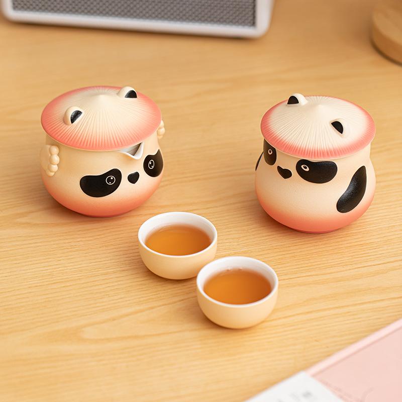 Panda travel tea set ceramic outdoor portable teapot travel camping express cup small storage tea cup