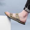 2025 Men Leather Beach Sandals and Slippers Men Beach Cross Cork Slippers Summer Solid Color Non-slip Leather Slide Shoe