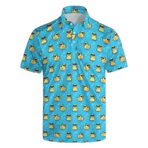 Unique geometric pattern short-sleeve polo shirt, casual and stylish for everyday wear.