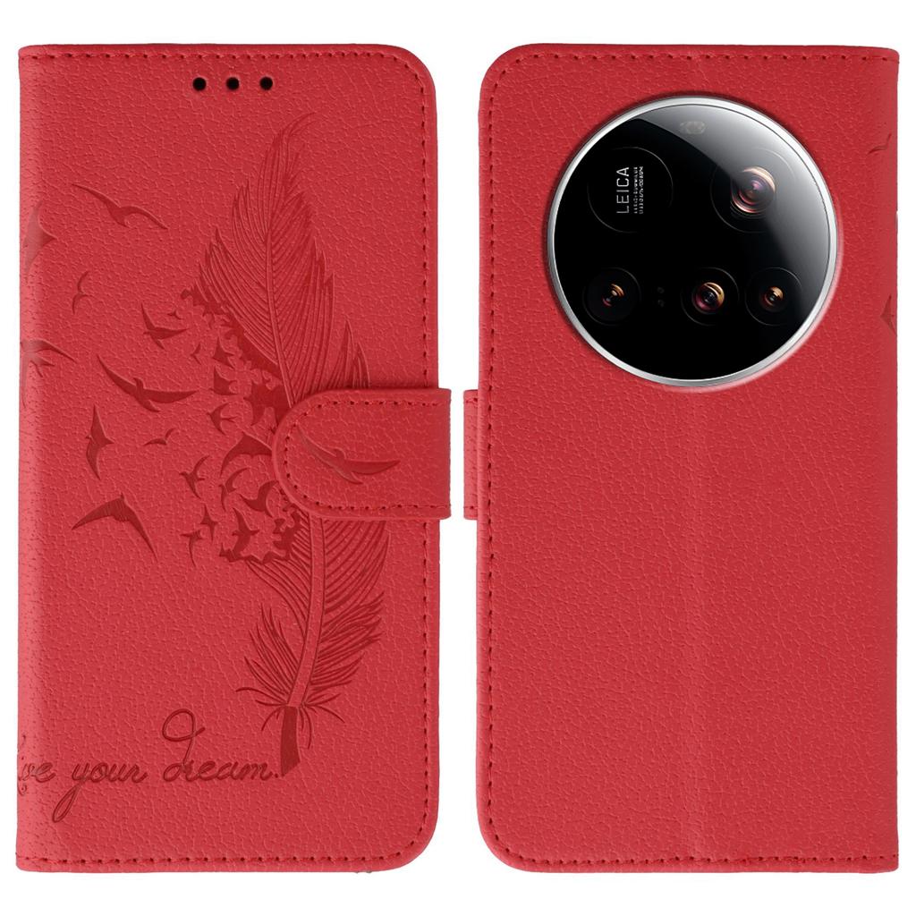 For Xiaomi 15 Ultra Case Feather Imprint PU Leather Wallet Phone Cover