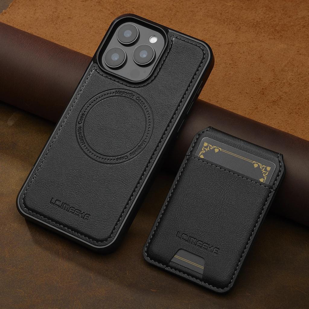 Съемный Магнитный Чехол-Книжка 2 в 1 из Кожи для iPhone17 16 15 14 13 12 11 Pro XS Max Air Plus SE с Карманчиком для Карт