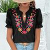Женская летняя блузка с короткими рукавами, V-образным вырезом, вышивкой, повседневная, пуловер, рубашка, топ с оборками